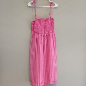 Pink Smocked Strap Midi Dress